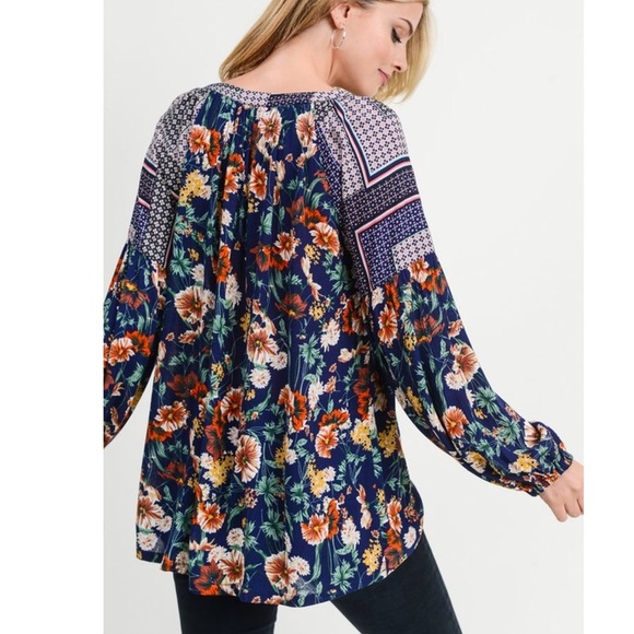 Boho Floral Print Long Sleeve Top - Picture 4 of 5